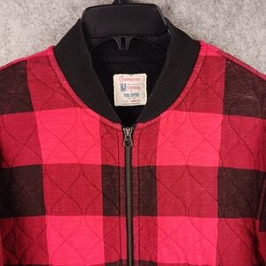 TODD SNYDER CHAMPION Sportwear Plaid Quilted Jacket M Red Black Bomber Vintage